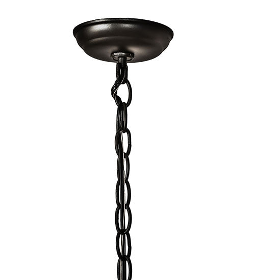 Meyda Lighting Whispering Pines 17" Wrought Iron Pendant Light With Amber Mica Shade Glass