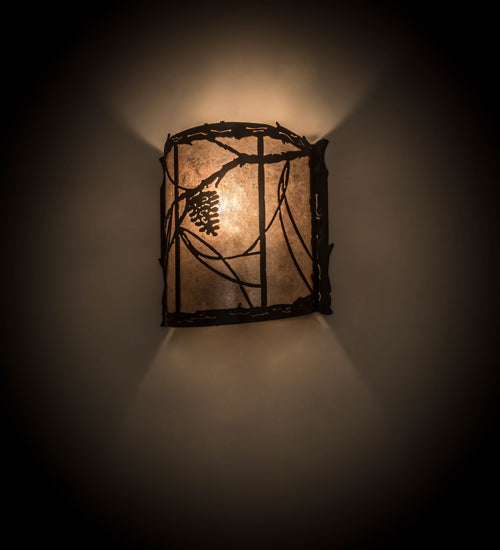 Meyda Lighting Whispering Pines 177793 9" Timeless Bronze Wall Sconce With Silver Mica Shade Glass