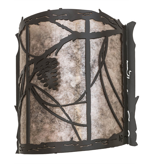 Meyda Lighting Whispering Pines 177793 9" Timeless Bronze Wall Sconce With Silver Mica Shade Glass