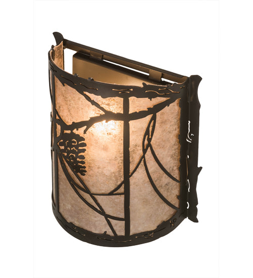 Meyda Lighting Whispering Pines 177793 9" Timeless Bronze Wall Sconce With Silver Mica Shade Glass
