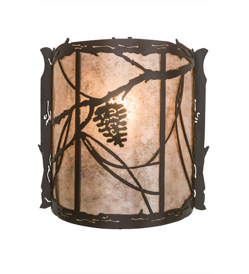 Meyda Lighting Whispering Pines 177793 9" Timeless Bronze Wall Sconce With Silver Mica Shade Glass