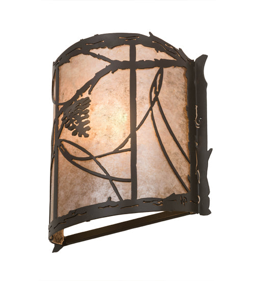 Meyda Lighting Whispering Pines 177793 9" Timeless Bronze Wall Sconce With Silver Mica Shade Glass