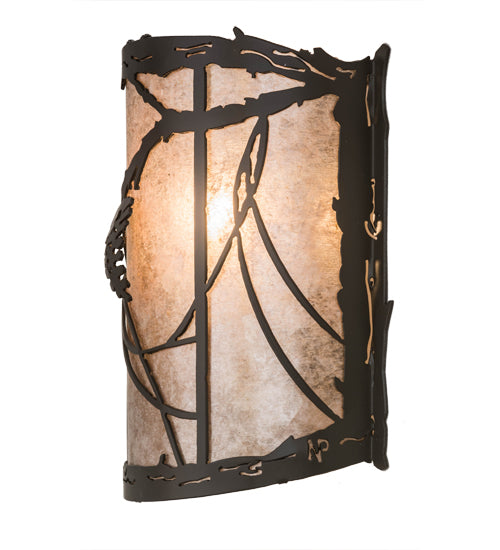 Meyda Lighting Whispering Pines 177793 9" Timeless Bronze Wall Sconce With Silver Mica Shade Glass