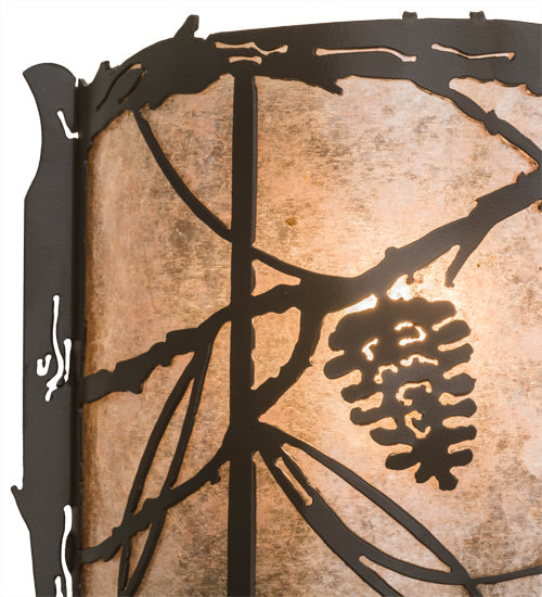 Meyda Lighting Whispering Pines 177793 9" Timeless Bronze Wall Sconce With Silver Mica Shade Glass