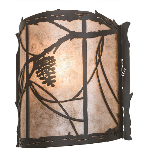 Meyda Lighting Whispering Pines 177793 9" Timeless Bronze Wall Sconce With Silver Mica Shade Glass