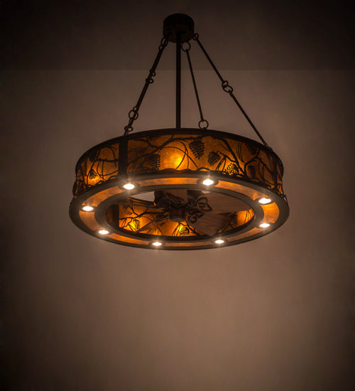 Meyda Lighting Whispering Pines 181388 45" 16-Light Oil Rubbed Bronze Chandelier With Amber Mica Shade Glass and Fan