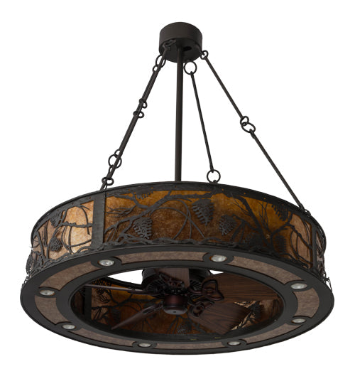 Meyda Lighting Whispering Pines 181388 45" 16-Light Oil Rubbed Bronze Chandelier With Amber Mica Shade Glass and Fan