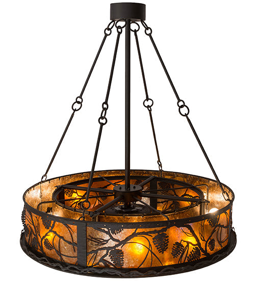 Meyda Lighting Whispering Pines 181388 45" 16-Light Oil Rubbed Bronze Chandelier With Amber Mica Shade Glass and Fan