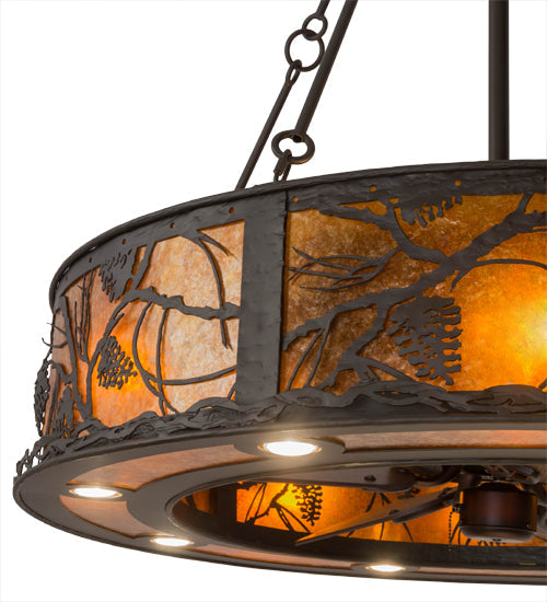 Meyda Lighting Whispering Pines 181388 45" 16-Light Oil Rubbed Bronze Chandelier With Amber Mica Shade Glass and Fan