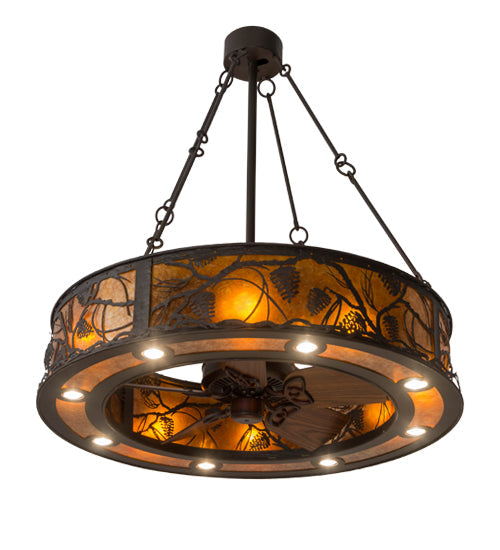Meyda Lighting Whispering Pines 181388 45" 16-Light Oil Rubbed Bronze Chandelier With Amber Mica Shade Glass and Fan