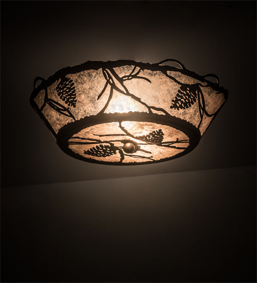 Meyda Lighting Whispering Pines 186234 17" 2-Light Oil Rubbed Bronze Flush Mount Light With Silver Mica Shade Glass