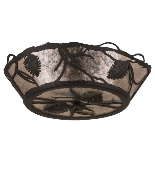 Meyda Lighting Whispering Pines 186234 17" 2-Light Oil Rubbed Bronze Flush Mount Light With Silver Mica Shade Glass
