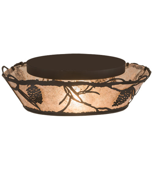 Meyda Lighting Whispering Pines 186234 17" 2-Light Oil Rubbed Bronze Flush Mount Light With Silver Mica Shade Glass