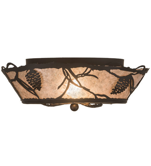 Meyda Lighting Whispering Pines 186234 17" 2-Light Oil Rubbed Bronze Flush Mount Light With Silver Mica Shade Glass