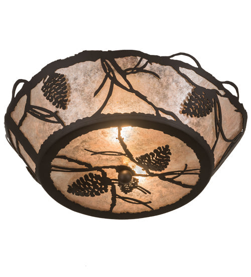 Meyda Lighting Whispering Pines 186234 17" 2-Light Oil Rubbed Bronze Flush Mount Light With Silver Mica Shade Glass