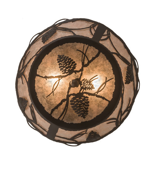 Meyda Lighting Whispering Pines 186234 17" 2-Light Oil Rubbed Bronze Flush Mount Light With Silver Mica Shade Glass