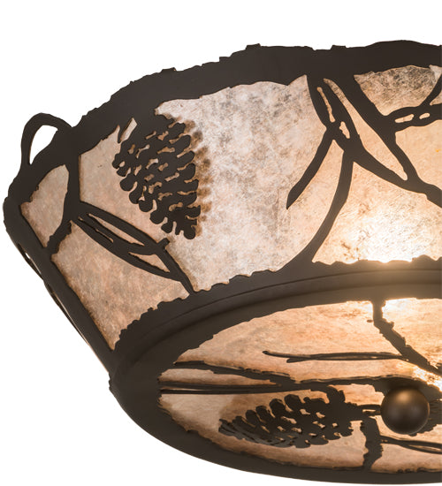 Meyda Lighting Whispering Pines 186234 17" 2-Light Oil Rubbed Bronze Flush Mount Light With Silver Mica Shade Glass