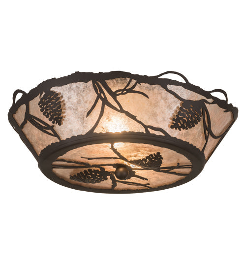 Meyda Lighting Whispering Pines 186234 17" 2-Light Oil Rubbed Bronze Flush Mount Light With Silver Mica Shade Glass