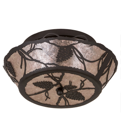 Meyda Lighting Whispering Pines 186439 17" 2-Light Oil Rubbed Bronze Flush Mount Light With Silver Mica Shade Glass