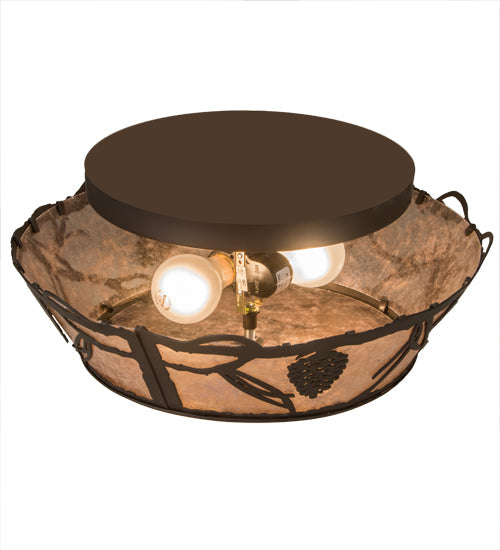 Meyda Lighting Whispering Pines 186439 17" 2-Light Oil Rubbed Bronze Flush Mount Light With Silver Mica Shade Glass
