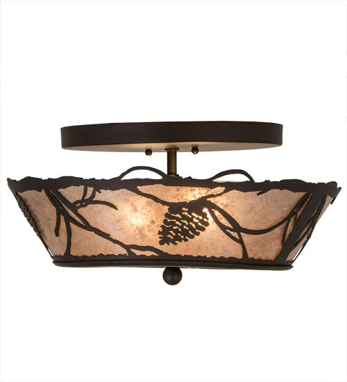 Meyda Lighting Whispering Pines 186439 17" 2-Light Oil Rubbed Bronze Flush Mount Light With Silver Mica Shade Glass
