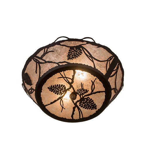 Meyda Lighting Whispering Pines 186439 17" 2-Light Oil Rubbed Bronze Flush Mount Light With Silver Mica Shade Glass