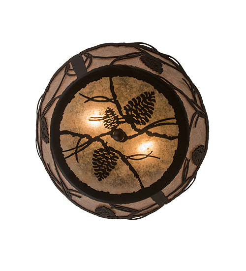 Meyda Lighting Whispering Pines 186439 17" 2-Light Oil Rubbed Bronze Flush Mount Light With Silver Mica Shade Glass