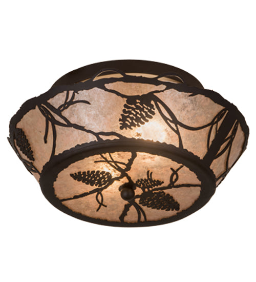 Meyda Lighting Whispering Pines 186439 17" 2-Light Oil Rubbed Bronze Flush Mount Light With Silver Mica Shade Glass
