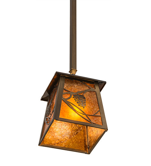 Meyda Lighting Whispering Pines 187586 10" Antique Copper Mini Pendant Light With Amber Mica Shade Glass