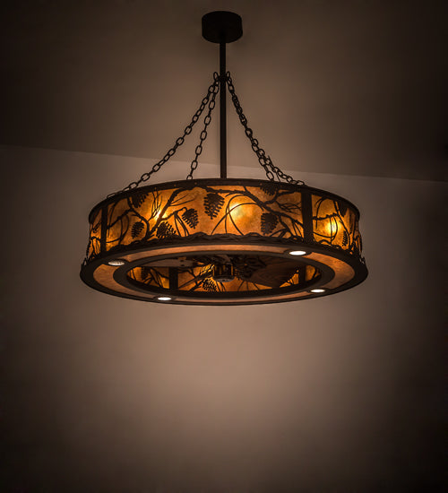 Meyda Lighting Whispering Pines 191879 45" 12-Light Oil Rubbed Bronze Chandelier With Amber Mica Shade Glass and Fan