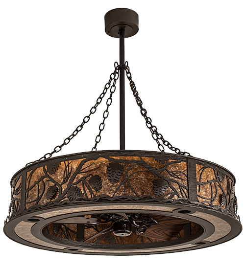Meyda Lighting Whispering Pines 191879 45" 12-Light Oil Rubbed Bronze Chandelier With Amber Mica Shade Glass and Fan