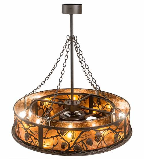 Meyda Lighting Whispering Pines 191879 45" 12-Light Oil Rubbed Bronze Chandelier With Amber Mica Shade Glass and Fan