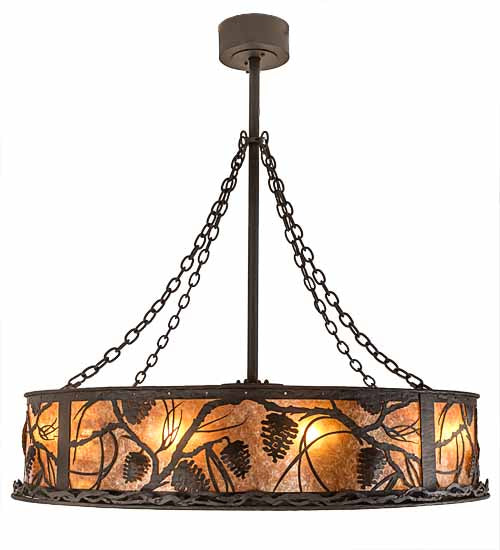 Meyda Lighting Whispering Pines 191879 45" 12-Light Oil Rubbed Bronze Chandelier With Amber Mica Shade Glass and Fan