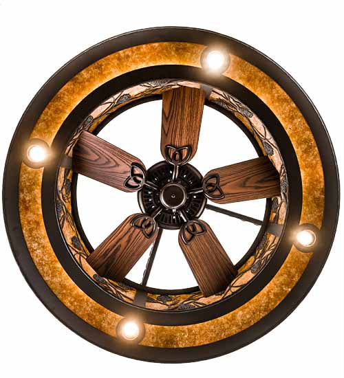 Meyda Lighting Whispering Pines 191879 45" 12-Light Oil Rubbed Bronze Chandelier With Amber Mica Shade Glass and Fan