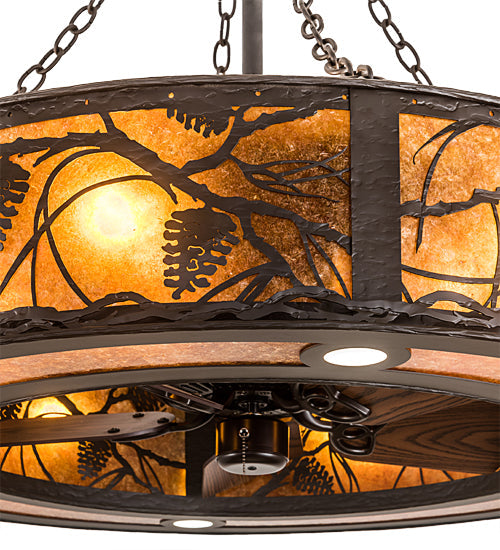 Meyda Lighting Whispering Pines 191879 45" 12-Light Oil Rubbed Bronze Chandelier With Amber Mica Shade Glass and Fan