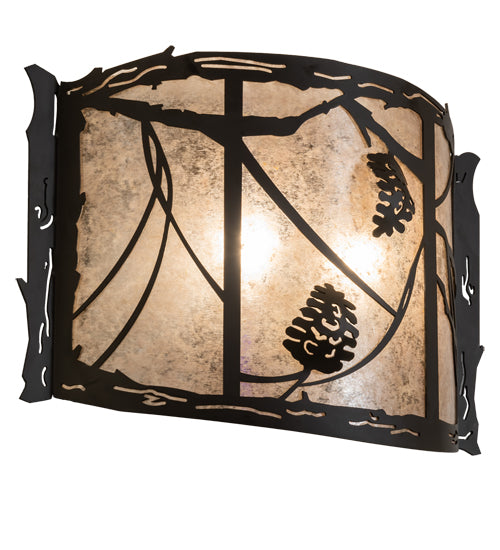 Meyda Lighting Whispering Pines 20" 2-Light Oil Rubbed Bronze Wall Sconce With Silver Mica Shade Glass