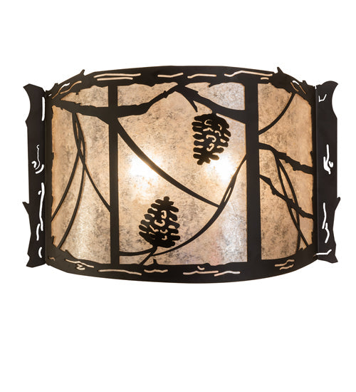 Meyda Lighting Whispering Pines 20" 2-Light Oil Rubbed Bronze Wall Sconce With Silver Mica Shade Glass