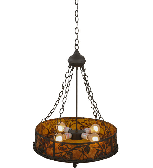 Meyda Lighting Whispering Pines 20" 4-Light Oil Rubbed Bronze Inverted Pendant Light With Amber Mica Shade Glass