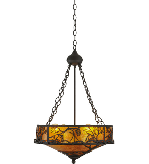 Meyda Lighting Whispering Pines 20" 4-Light Oil Rubbed Bronze Inverted Pendant Light With Amber Mica Shade Glass