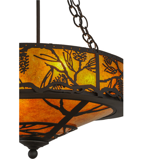 Meyda Lighting Whispering Pines 20" 4-Light Oil Rubbed Bronze Inverted Pendant Light With Amber Mica Shade Glass