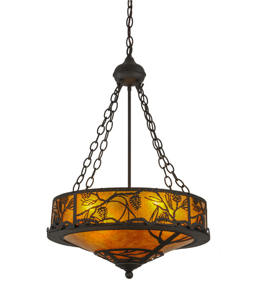 Meyda Lighting Whispering Pines 20" 4-Light Oil Rubbed Bronze Inverted Pendant Light With Amber Mica Shade Glass