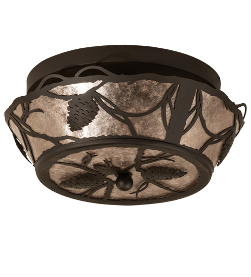 Meyda Lighting Whispering Pines 211891 12" 2-Light Oil Rubbed Bronze Flush Mount Light With Silver Mica Shade Glass