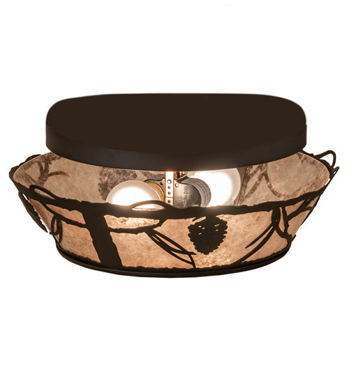 Meyda Lighting Whispering Pines 211891 12" 2-Light Oil Rubbed Bronze Flush Mount Light With Silver Mica Shade Glass