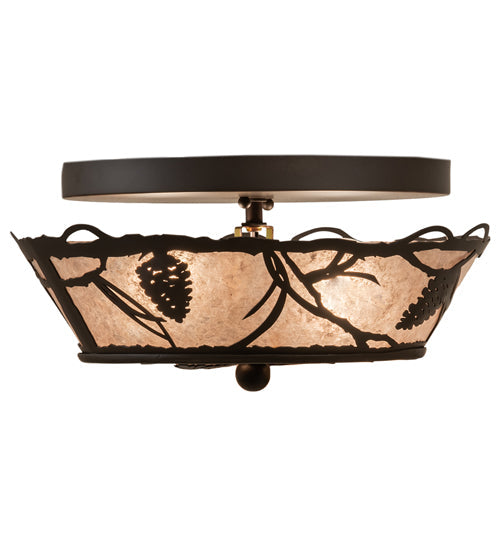Meyda Lighting Whispering Pines 211891 12" 2-Light Oil Rubbed Bronze Flush Mount Light With Silver Mica Shade Glass