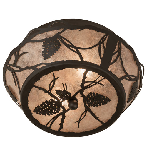 Meyda Lighting Whispering Pines 211891 12" 2-Light Oil Rubbed Bronze Flush Mount Light With Silver Mica Shade Glass