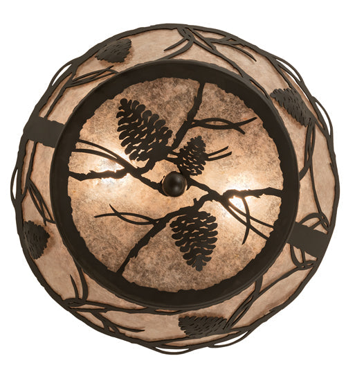 Meyda Lighting Whispering Pines 211891 12" 2-Light Oil Rubbed Bronze Flush Mount Light With Silver Mica Shade Glass