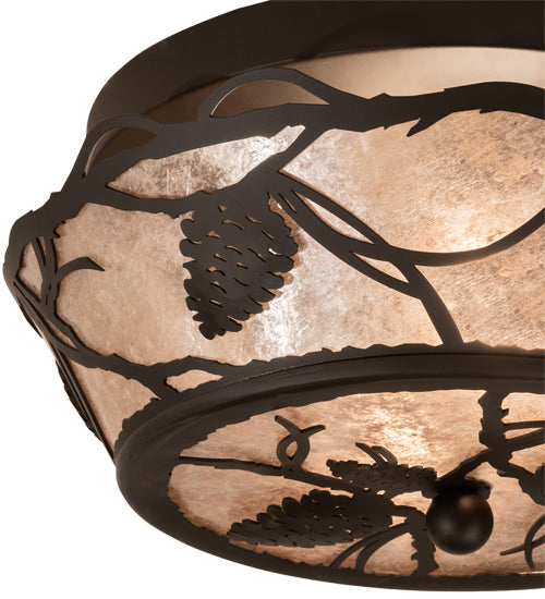 Meyda Lighting Whispering Pines 211891 12" 2-Light Oil Rubbed Bronze Flush Mount Light With Silver Mica Shade Glass