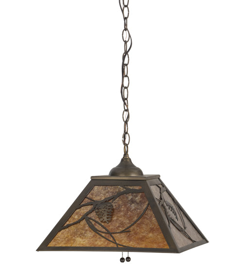 Meyda Lighting Whispering Pines 22" 2-Light Antique Copper Pendant Light With Amber Mica Shade Glass