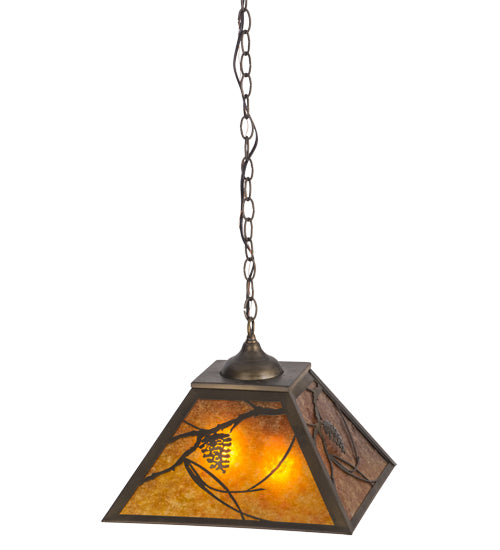 Meyda Lighting Whispering Pines 22" 2-Light Antique Copper Pendant Light With Amber Mica Shade Glass