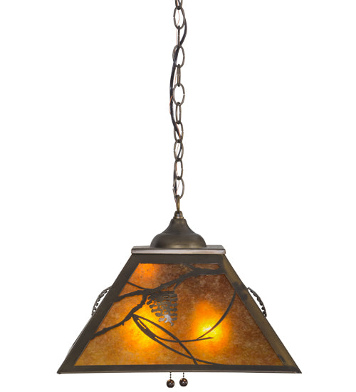 Meyda Lighting Whispering Pines 22" 2-Light Antique Copper Pendant Light With Amber Mica Shade Glass
